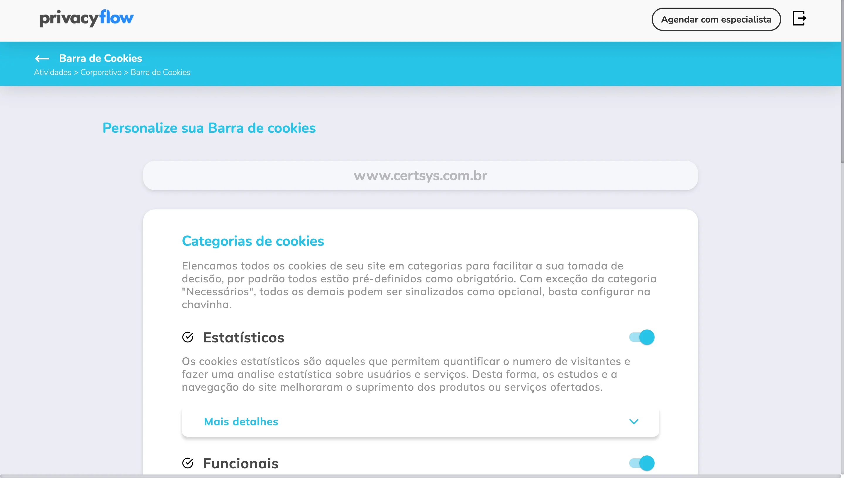 Interface de customizacao de banner de cookies