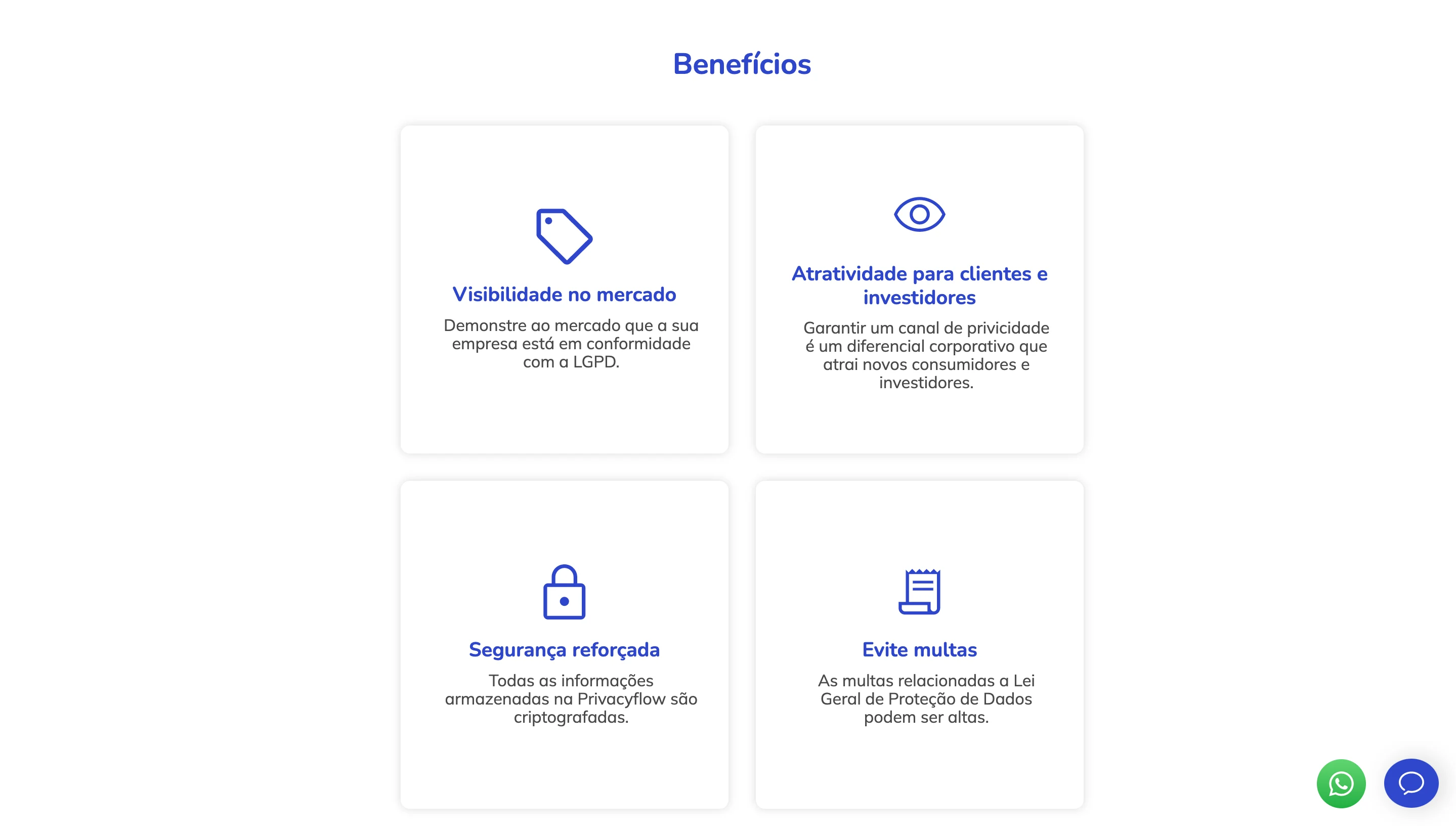 Secao de beneficios comerciais da PrivacyFlow