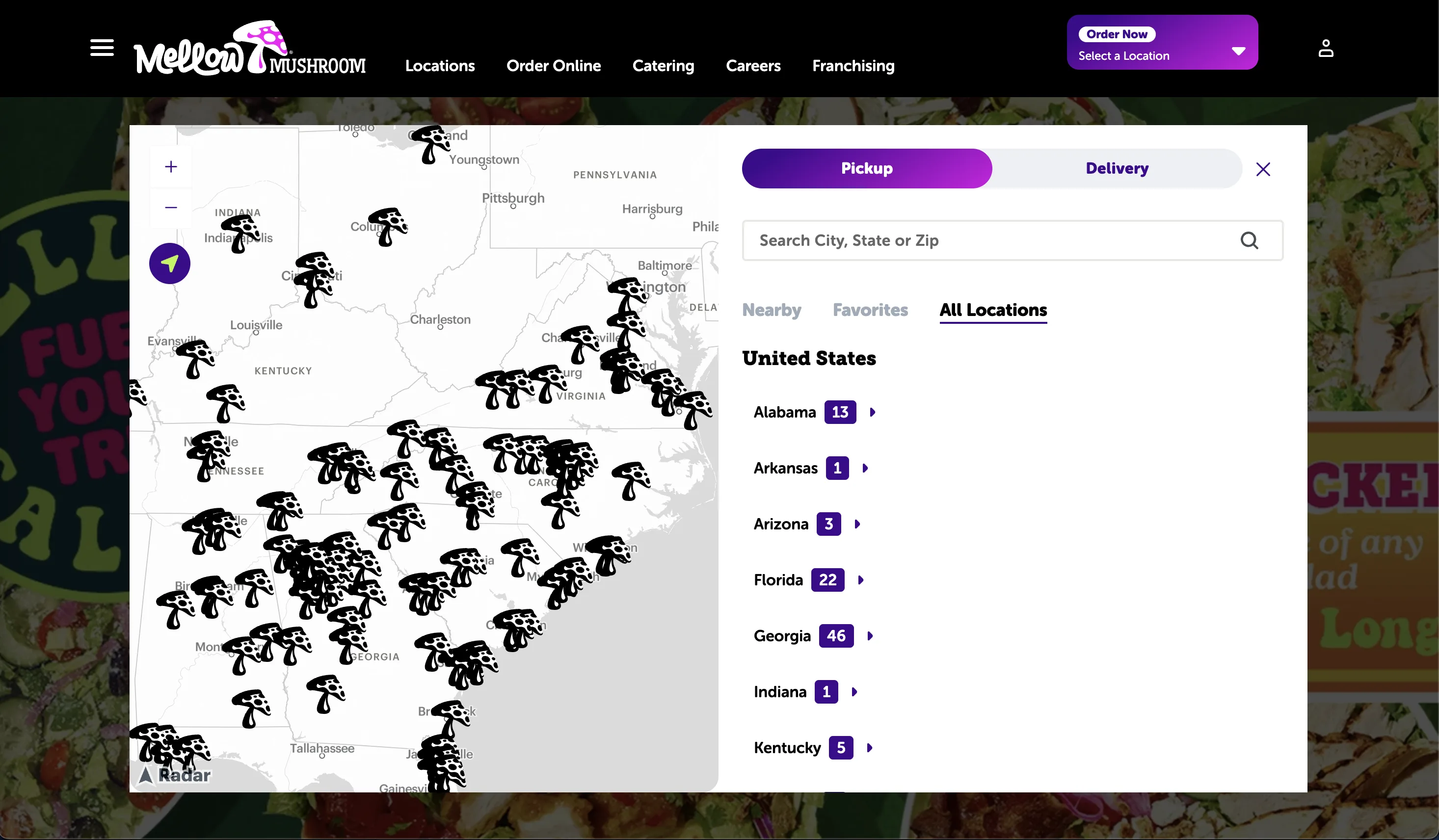 Seletor de lojas com mapa