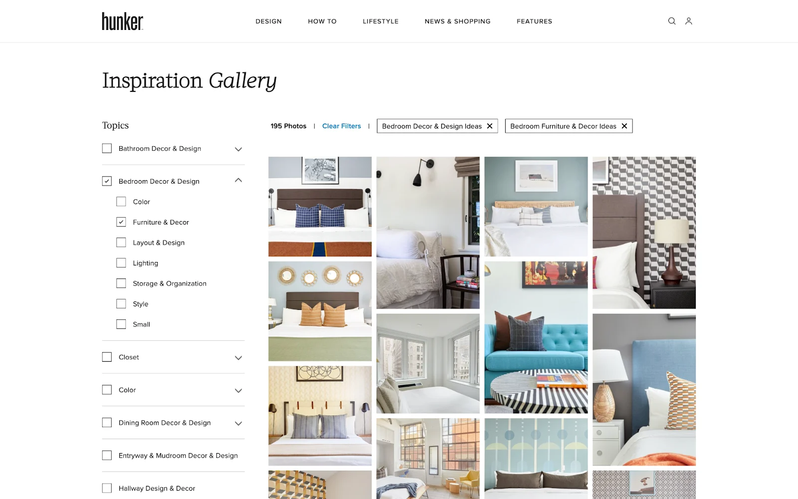 Galeria de inspiracao com filtros editoriais