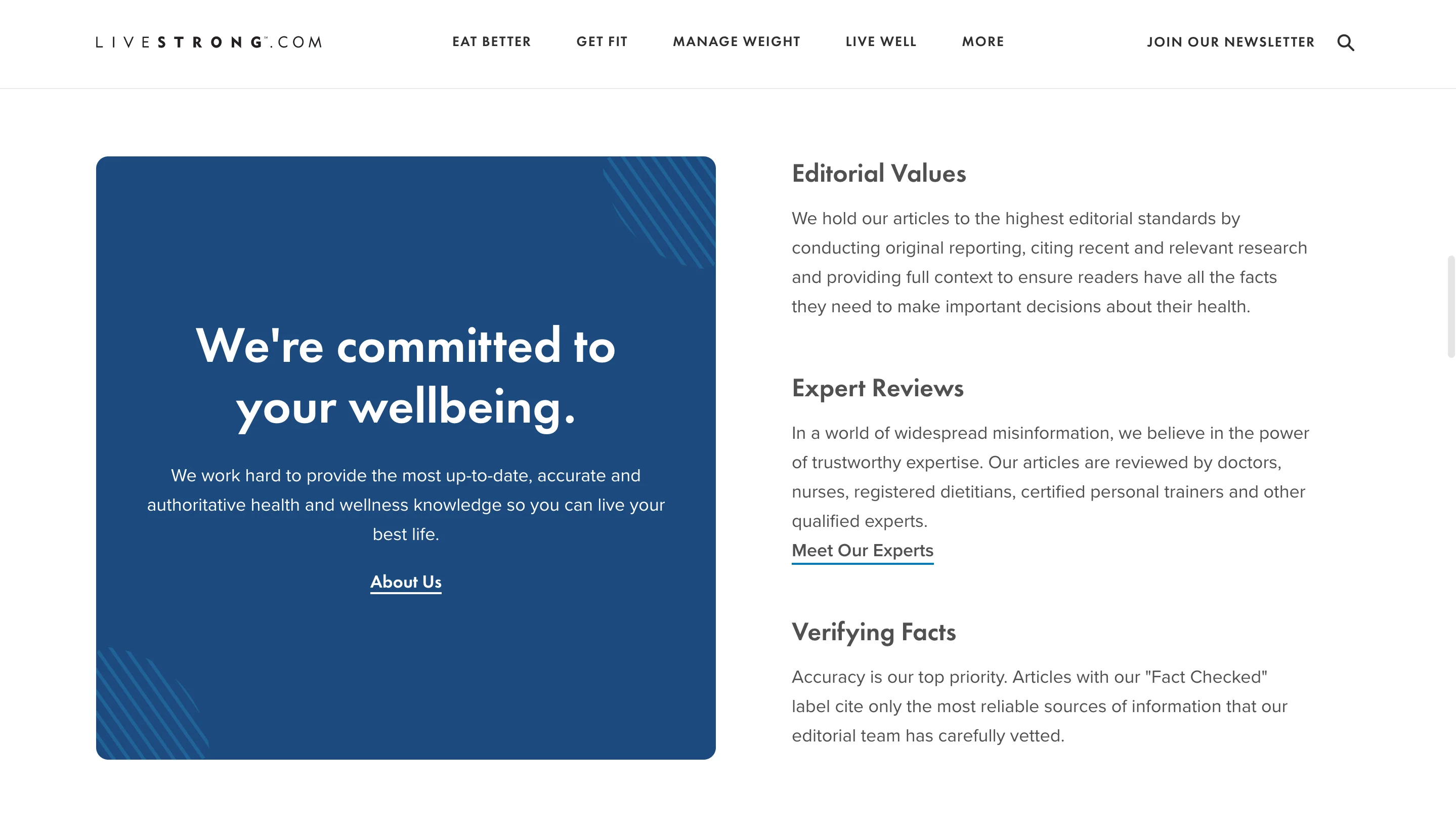 Pagina editorial do LIVESTRONG com revisao especializada