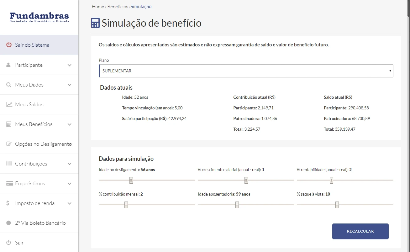 Simulador de beneficio de aposentadoria