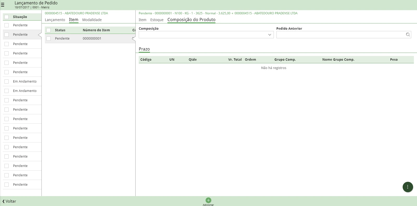 Interface web de pedido integrado ao ERP